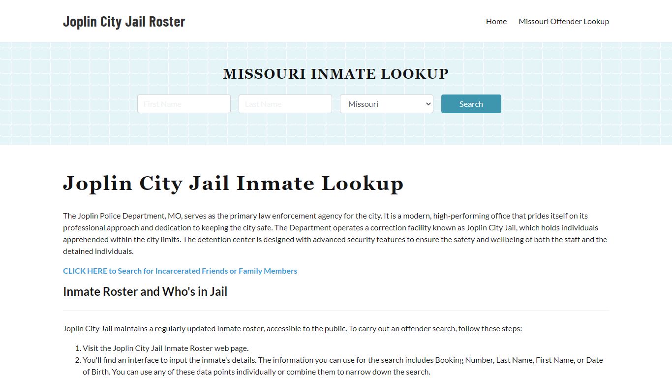 Joplin Police Department & City Jail, MO Inmate Roster, Arrests, Mugshots