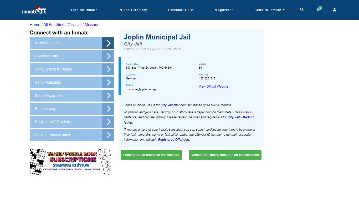 Joplin Municipal Jail | Inmate Locator