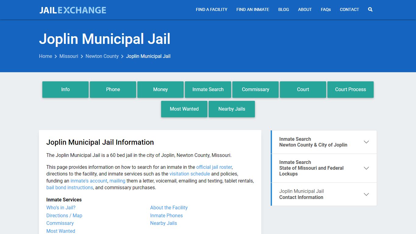 Joplin Municipal Jail, MO Inmate Search, Information